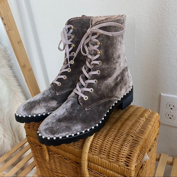 Stuart Weitzman Velvet Combat Boots - Picture 2 of 6